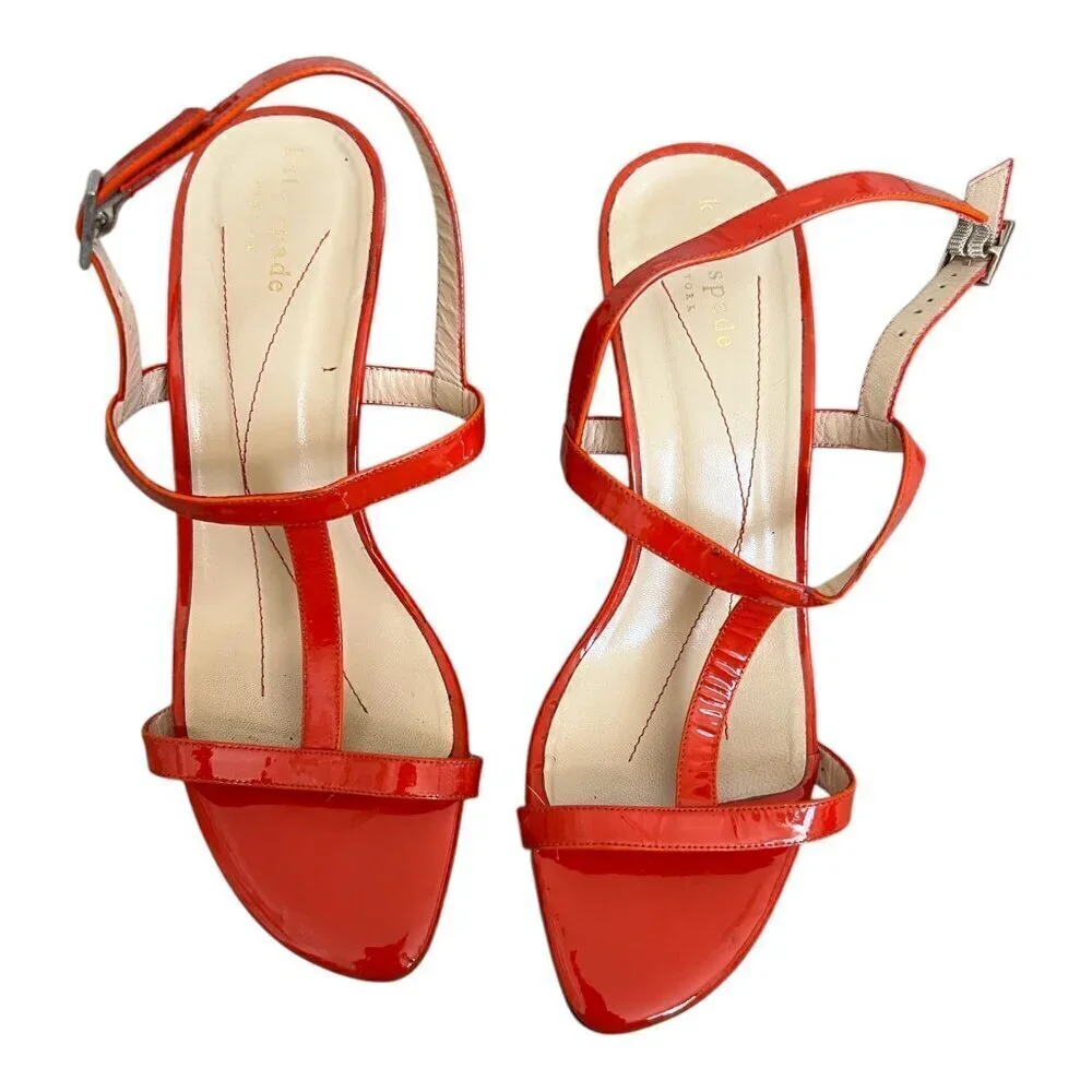 Kate Spade Womens Lorna Wedge Sandals Open Toe Patent Leather Orange Size 8D